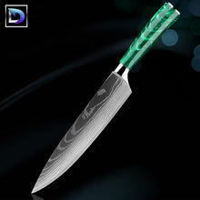 Carregar imagem no visualizador da galeria, Nebula Esmeralda - Jogo de Facas Profissional Japonês 8" Acabamento Aço Damasco - Edição Limitada