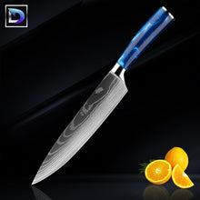 Carregar imagem no visualizador da galeria, Nebula Safira - Jogo de Facas Profissional Japonês 8" Acabamento Aço Damasco - Edição Limitada