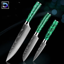 Carregar imagem no visualizador da galeria, Nebula Esmeralda - Jogo de Facas Profissional Japonês 8" Acabamento Aço Damasco - Edição Limitada