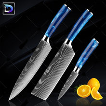 Carregar imagem no visualizador da galeria, Nebula Safira - Jogo de Facas Profissional Japonês 8" Acabamento Aço Damasco - Edição Limitada