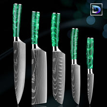 Carregar imagem no visualizador da galeria, Nebula Esmeralda - Jogo de Facas Profissional Japonês 8" Acabamento Aço Damasco - Edição Limitada