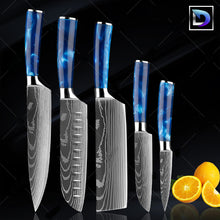 Carregar imagem no visualizador da galeria, Nebula Safira - Jogo de Facas Profissional Japonês 8" Acabamento Aço Damasco - Edição Limitada