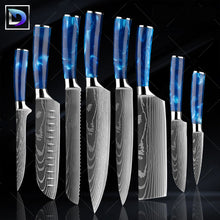 Carregar imagem no visualizador da galeria, Nebula Safira - Jogo de Facas Profissional Japonês 8" Acabamento Aço Damasco - Edição Limitada