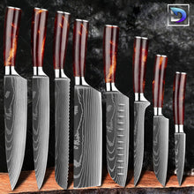 Carregar imagem no visualizador da galeria, Nebula Rubi - Jogo de Facas Profissional Japonês 8" Acabamento Aço Damasco - Edição Limitada