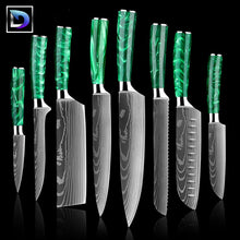 Carregar imagem no visualizador da galeria, Nebula Esmeralda - Jogo de Facas Profissional Japonês 8" Acabamento Aço Damasco - Edição Limitada