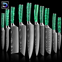 Carregar imagem no visualizador da galeria, Nebula Esmeralda - Jogo de Facas Profissional Japonês 8" Acabamento Aço Damasco - Edição Limitada